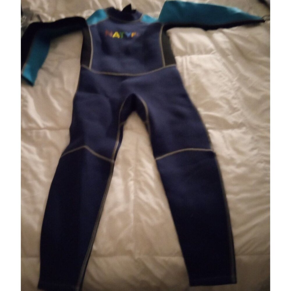 Natyfly Kids Thermal Swimsuit Full Wetsuit 2.5mm Neoprene Blue/Green Size L